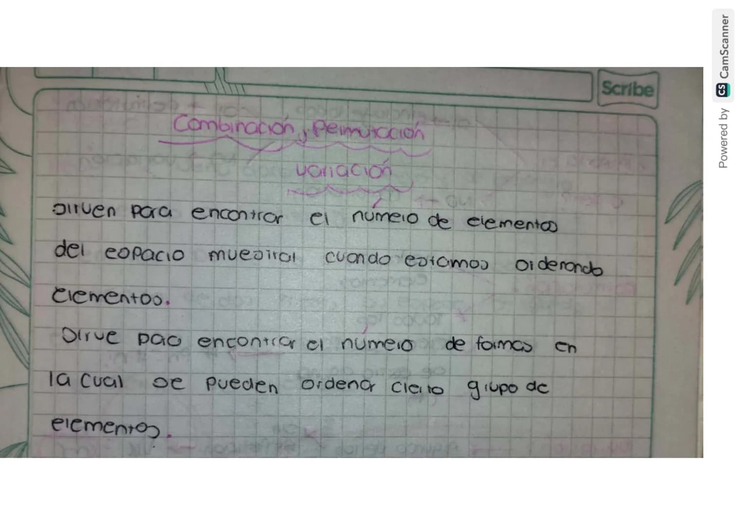 Combinación, Permutación
variación
sirven para encontrar el numero de elementos
del espacio muestral cuando estamos ordenando
elementos.
Sir
