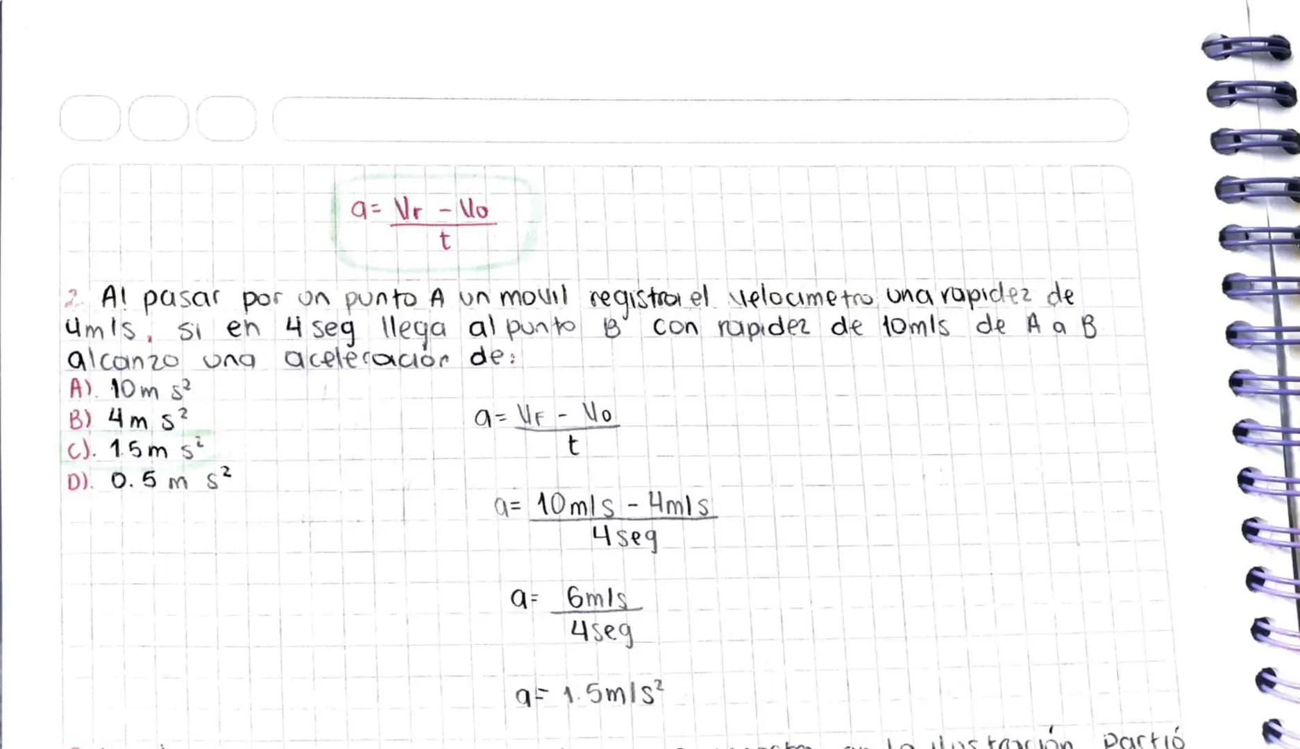 23 02 24
## MOVIMIENTO RECTILINEO UNIFORME ACELERADO
### CONCEPTO DE ACELE PACIÓN (9).
Mouil 1:
$9=5m/s^2$
$No = 0m/S$ $t=2sq$ $Uf= 10m/s$