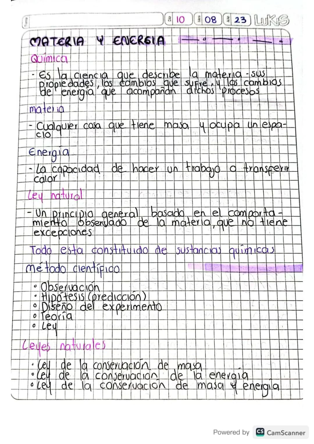 # MATERIA Y ENERGIA
## Quimica
- Es la ciencia que describe la materia -sus propiedades, los cambios que sufre, y los cambios de energia qu