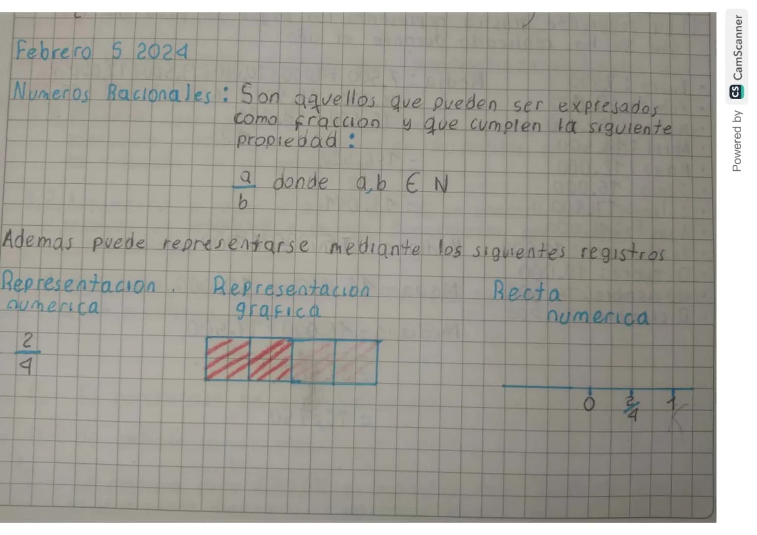 Febrero 5 2024
Numeros Racionales: Son aquellos que pueden ser expresados
como fraccion y que cumplen la siguiente
propiedad:
$frac{a}{b}$ d