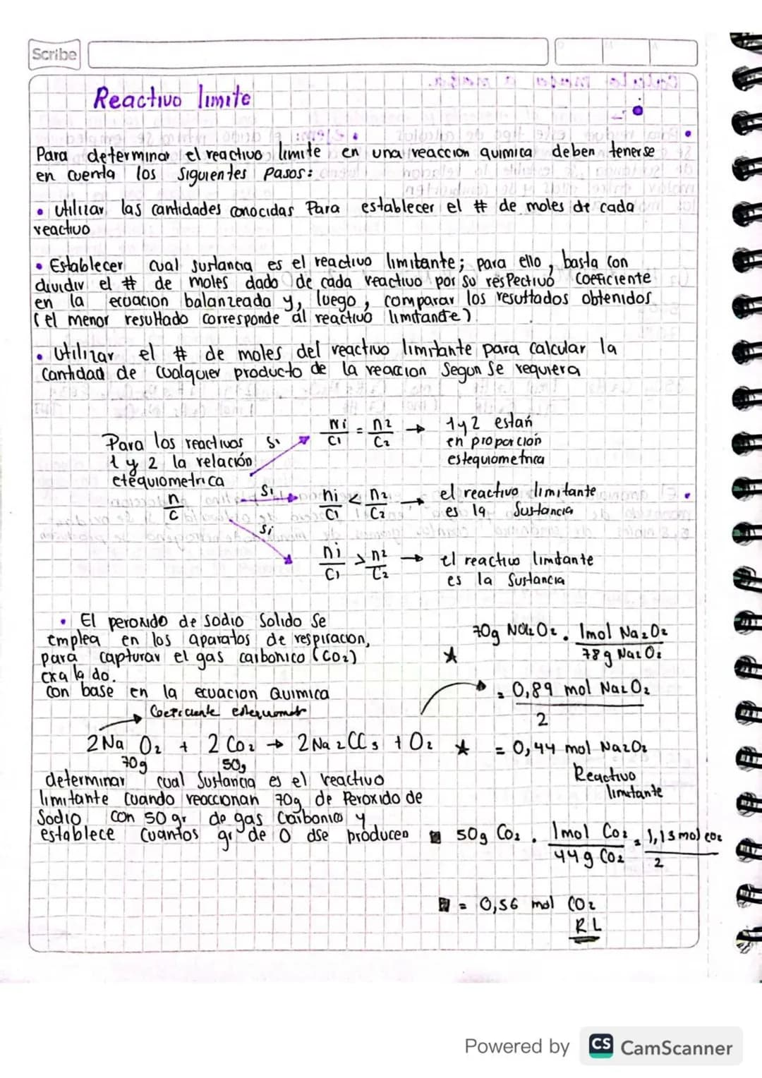 Scribe
# Reactivo limite
Para determinar el reactivo limite en una reaccion quimica deben tenerse
en cuenta los siguientes pasos: gal
* util