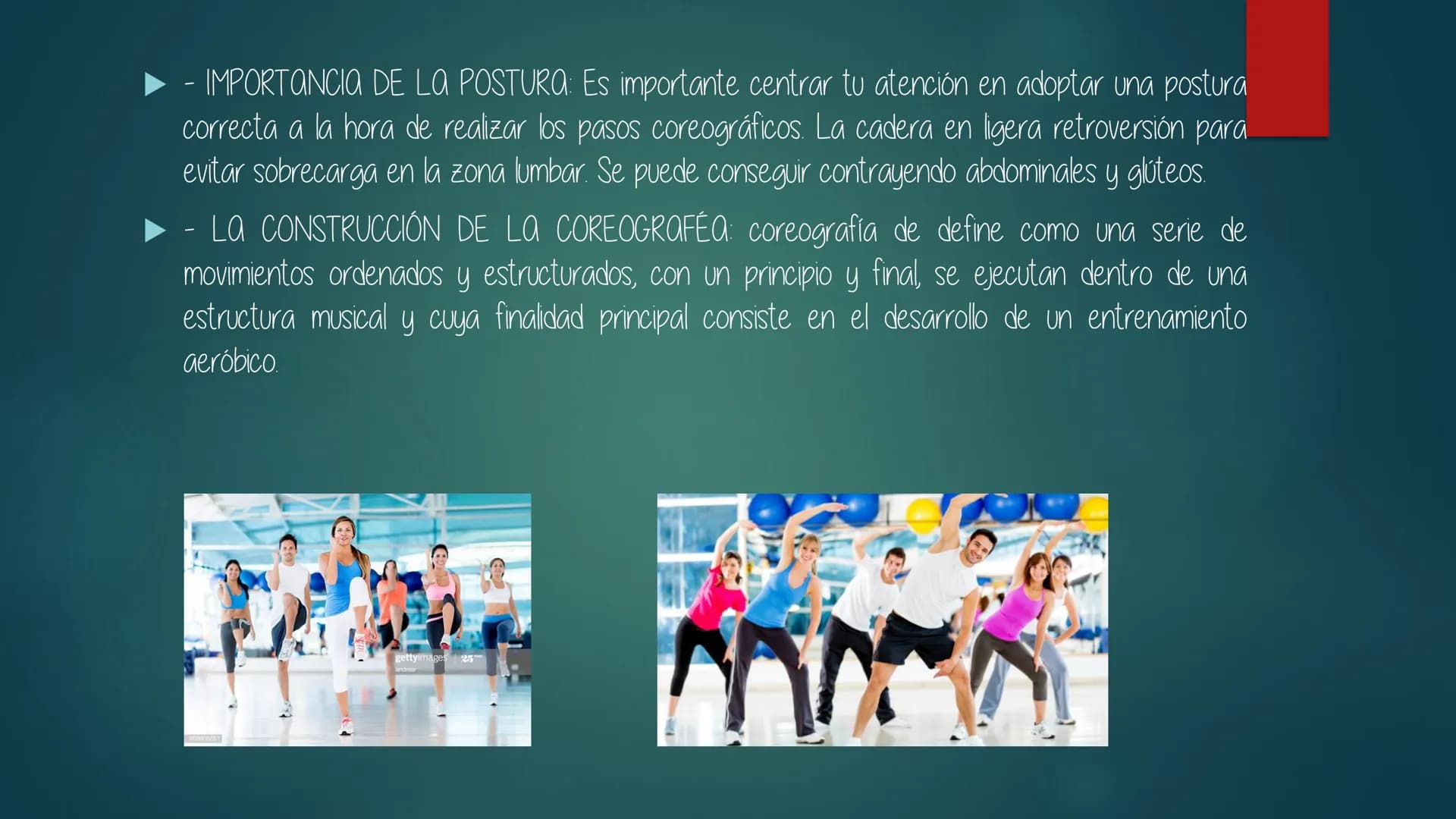 # Aerobic
- Es una actividad física practicada con acompañamiento musical.
- Busca el desarrollo y/o mantenimiento del estado de forma gener