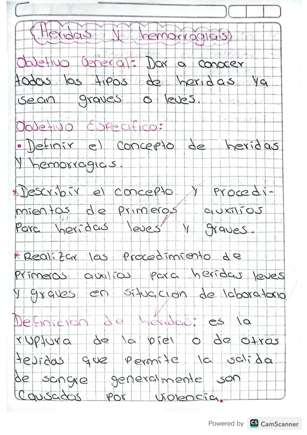 # (Heridas I hemorragias)
## Objetivo General:
Dar a conocer todos los tipos de heridas ya sean graves o leves.
## Objetivo Especifico:
-