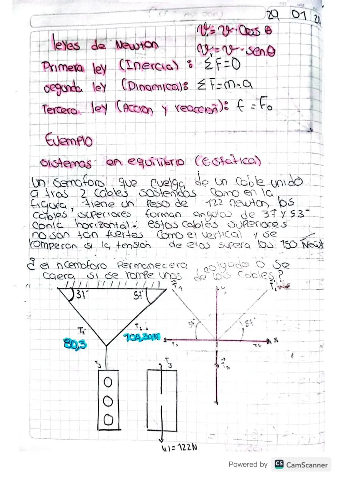 # leyes de Newton
29 01 24
$v=v \cdot \cos \theta$
$v=v \cdot \sin \theta$
* Primera ley (Inercia): $\Sigma F=O$
* segunda ley (Dinamica): $