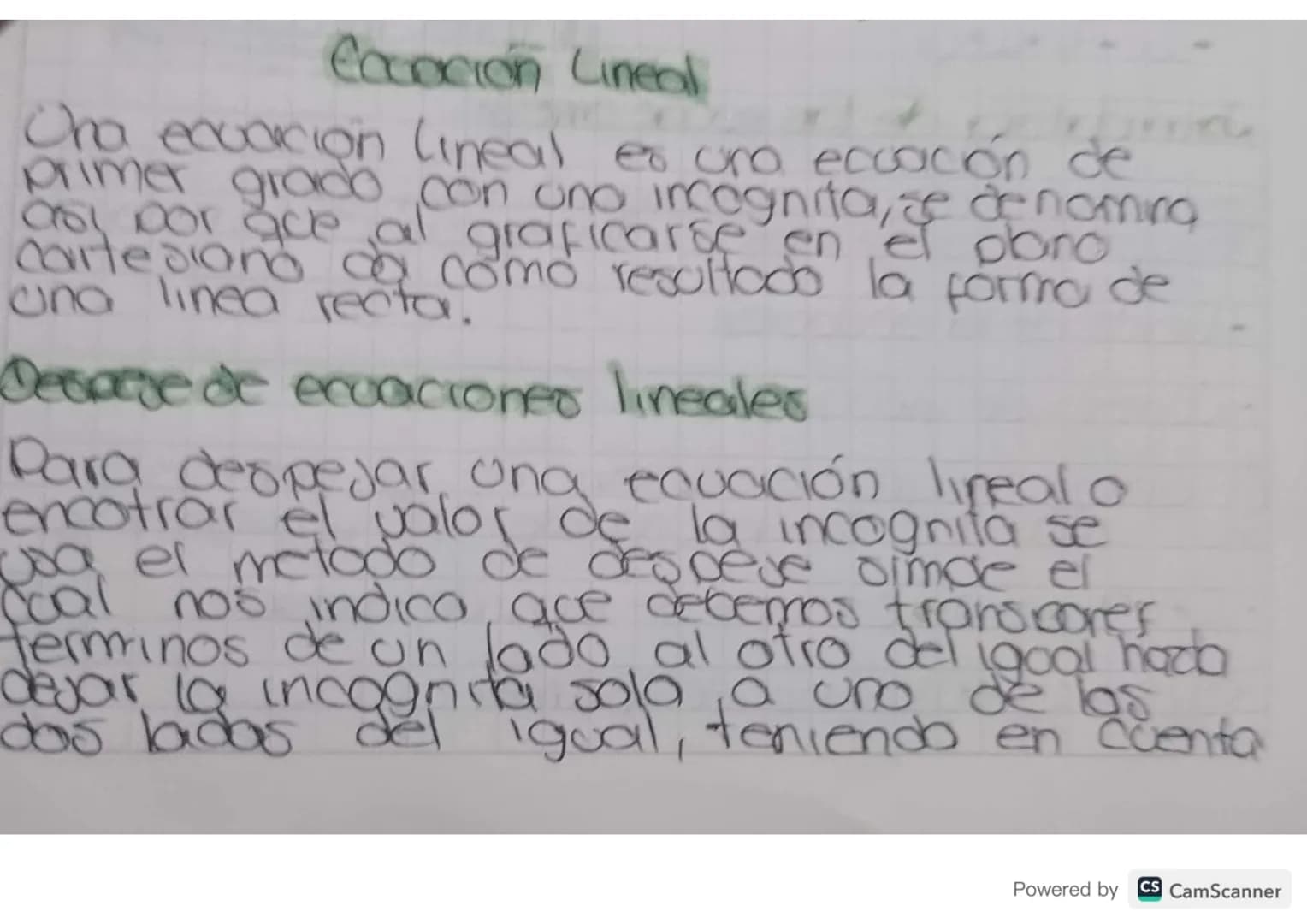 # Eccación Lineal
Una ecuación lineal es una ecuación de
primer grado con uno incognita, se denomina
que al graficarse en el plano
carte sia