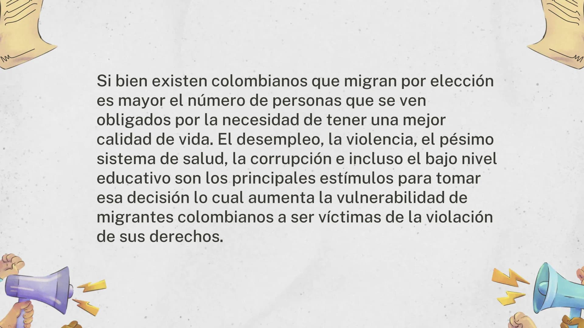 # AGENDA EXPOSITIVA
1. Planteamiento del problema.
2. Pregunta de investigación.
3. Hipótesis.
4. Situación de xenofobia a colombianos a niv