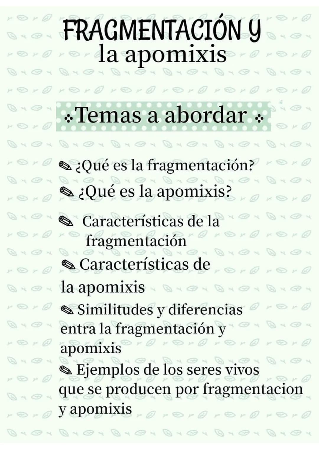 FRAGMENTACION
Y
APOMIXIS
Presentado por:
- Silvana Suarez
- Josmary Linares
- Luisa Arroyave
- Victoria Colonna
- Sofia Martinez
8-1 # FRA