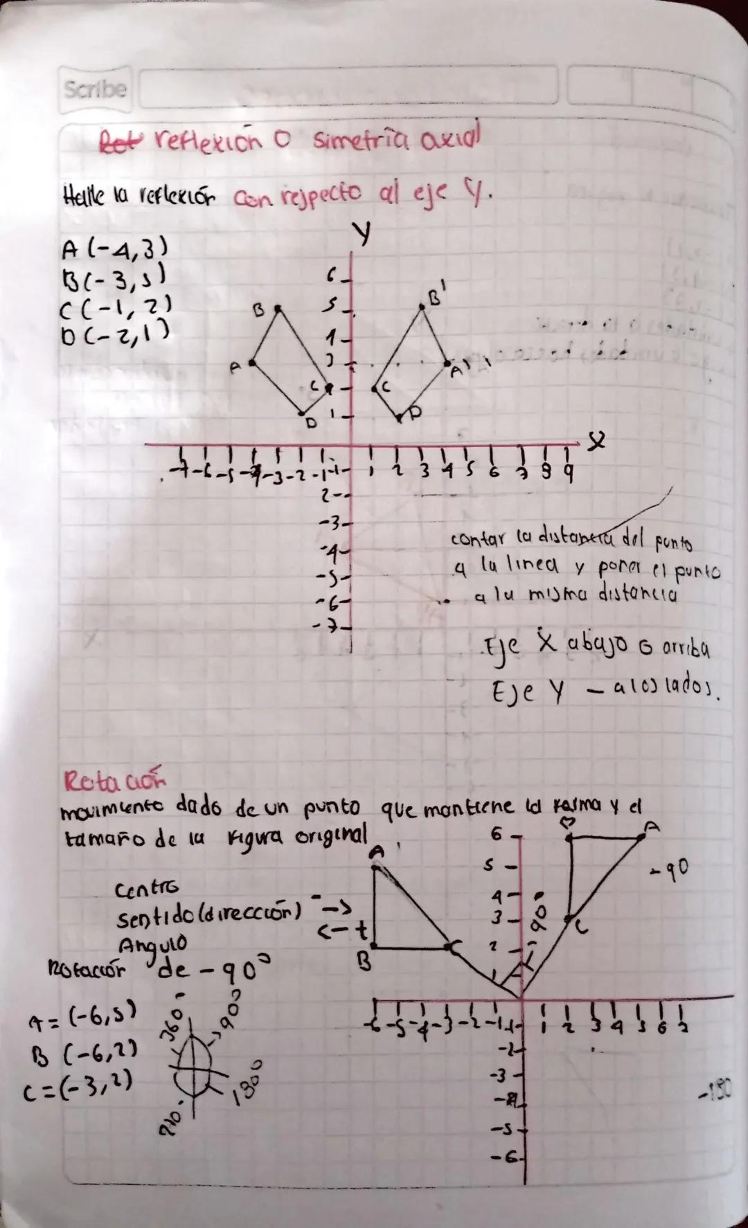 traslacion.
Trasladar la figura
Transformaciones
en el plano
Scribe
A(-5,11
B(-4,5)
CC-1,33
S unidades a la derecho
•wego 6 unidades hacia a
