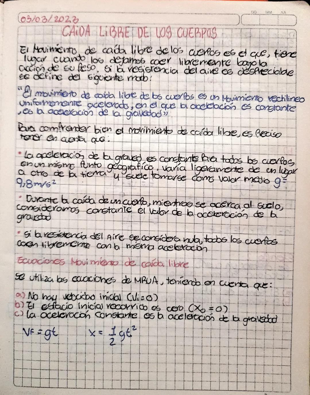 00
MM
AA
(03/03/2023
CADA LIBRE DE LOS CUERPOS
El Movimiento de cada libre de los cuerpos es el que tiene
lugar cuando los dejamos coer libr