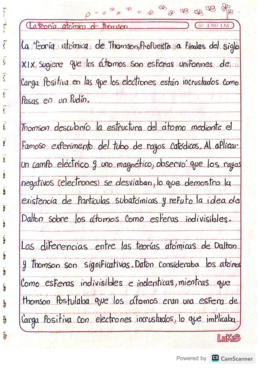 # La teoría atómica de thomson
La teoría atómica de Thomson, Propuesta a Finales del siglo
XIX, sugiere que los átomos son estieras uniform