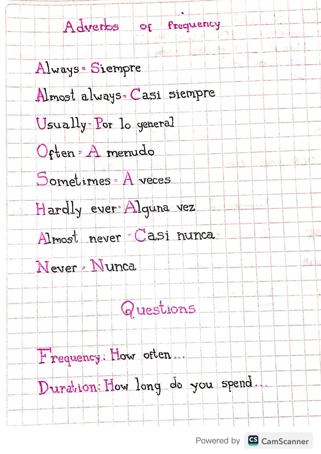 Quantifiers
It is used to replace percentages.
100% All
100%
- Todos
Nearly all
90+
Casi todas
Most
80%
+ La mayoria
Many
70%
Muchos
A lot o