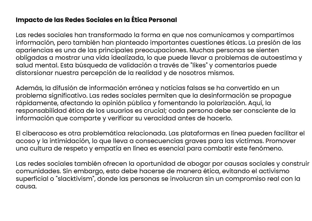 Impacto de las Redes Sociales en la Ética Personal