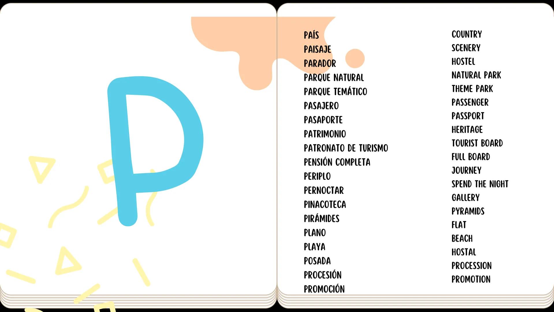DICCIONARIO
English
Español
Canv ESPAÑOL ENGLISH
A ESPAÑOL A ENGLISH
•
ACUEDUCTO
A
.
• AGENCIA DE VIAJES
• AGLOMERACIÓN
• ALCÁZAR
• ANTIGUO