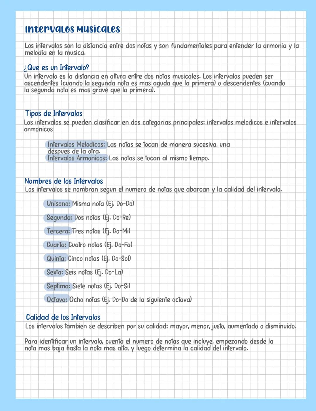 Intervalos Musicales
Los intervalos son la distancia entre dos notas y son fundamentales para entender la armonia y la
melodia en la musica.