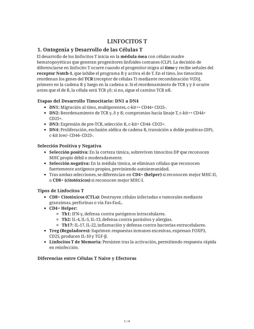 LINFOCITOS T
1. Ontogenia y Desarrollo de las Células T
El desarrollo de los linfocitos T inicia en la médula ósea con células madre
hematop