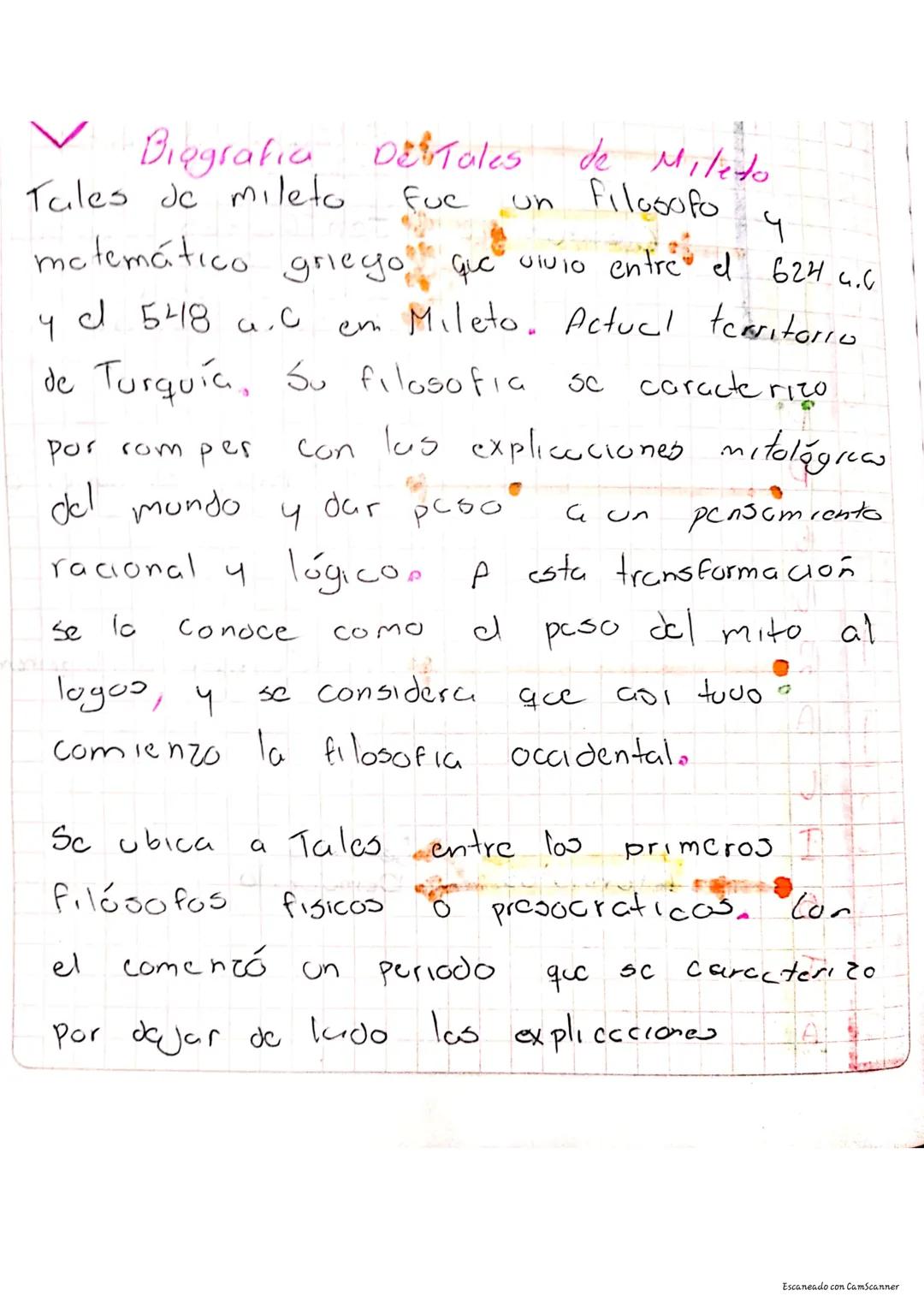 ✓
Biografia DeTales de Mileto
Tales de mileto
Fuc
Un
Filosofo
५
griego que vivio entre d 624 4.6
matemático griego,
4 dl 548 a.c
en Mileto.