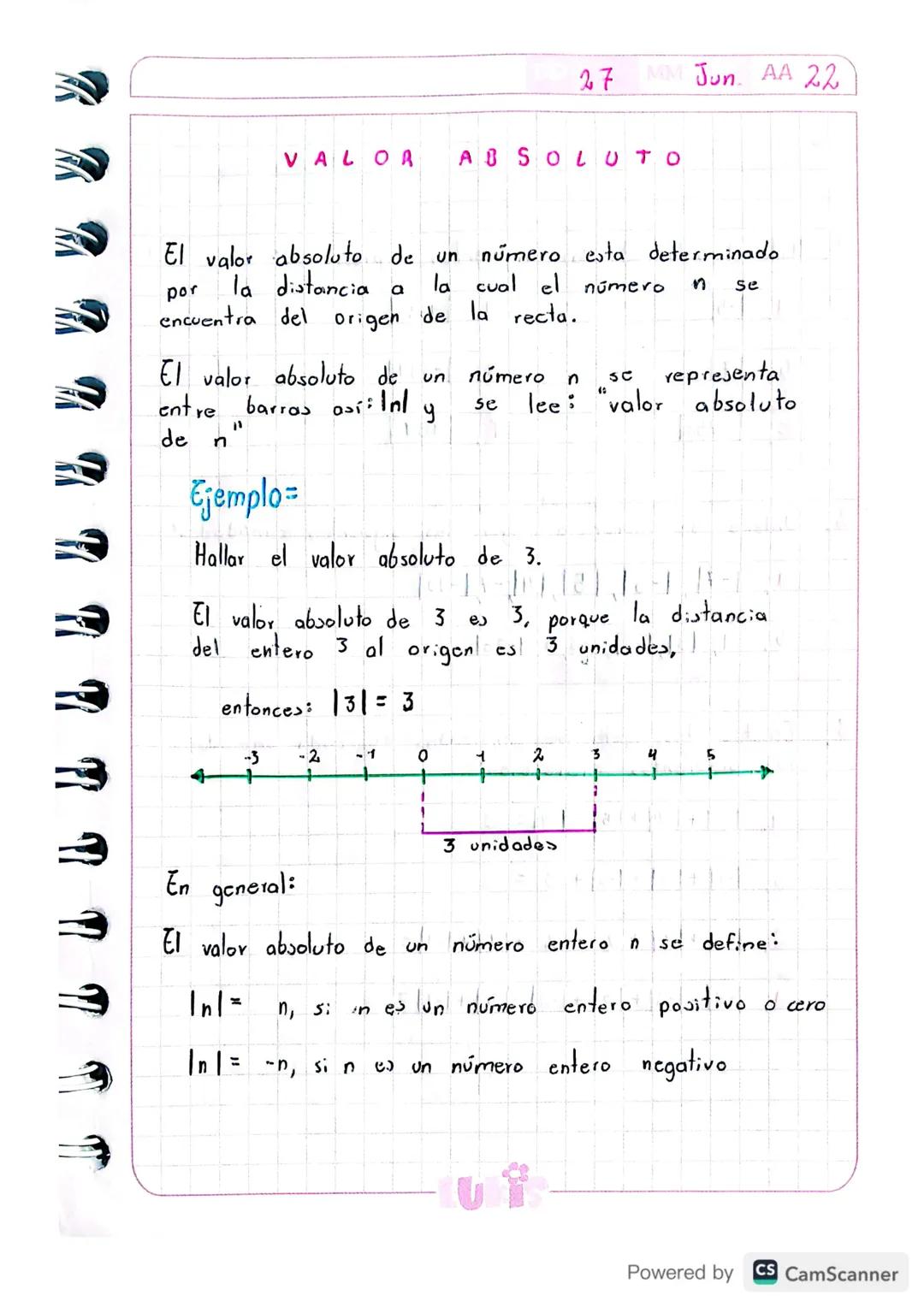 VALOR
El valor absoluto de un
por
la distancia
MM Jun. AA 22
27
ABSOLUTO
numero
esta
determinado
a
la cual el número
n
se
encuentra del orig
