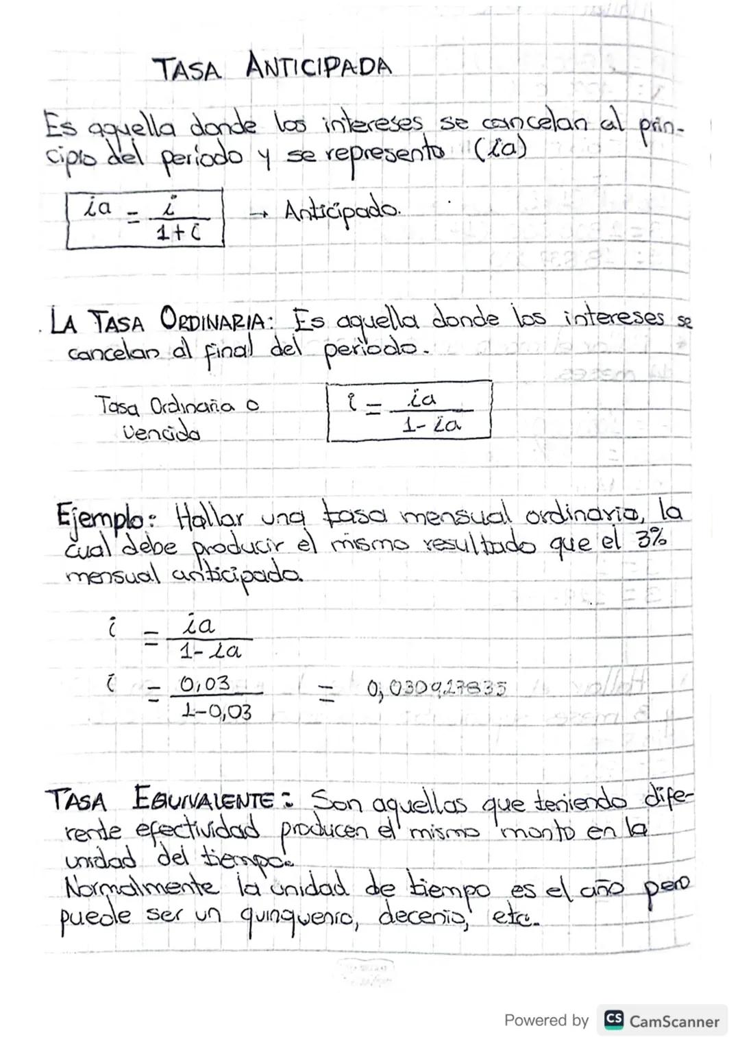 TASA ANTICIPADA
Es aquella donde los intereses se cancelan al
cipto del periodo y se
ία
i
==
1+0
t
represento (ca)
Anticipado
prin-
LA TASA