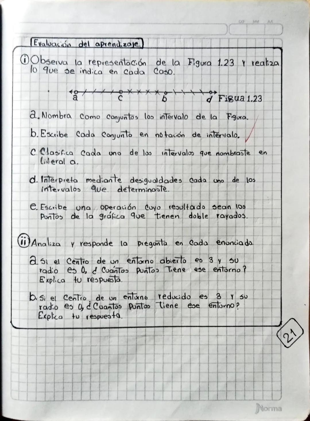 DO MM
AA
[Evaluación del aprendizaje.)
①Observa la representación de la Figura 1.23 y realiza
lo que se indica en cada caso.
C
Figua 1.23