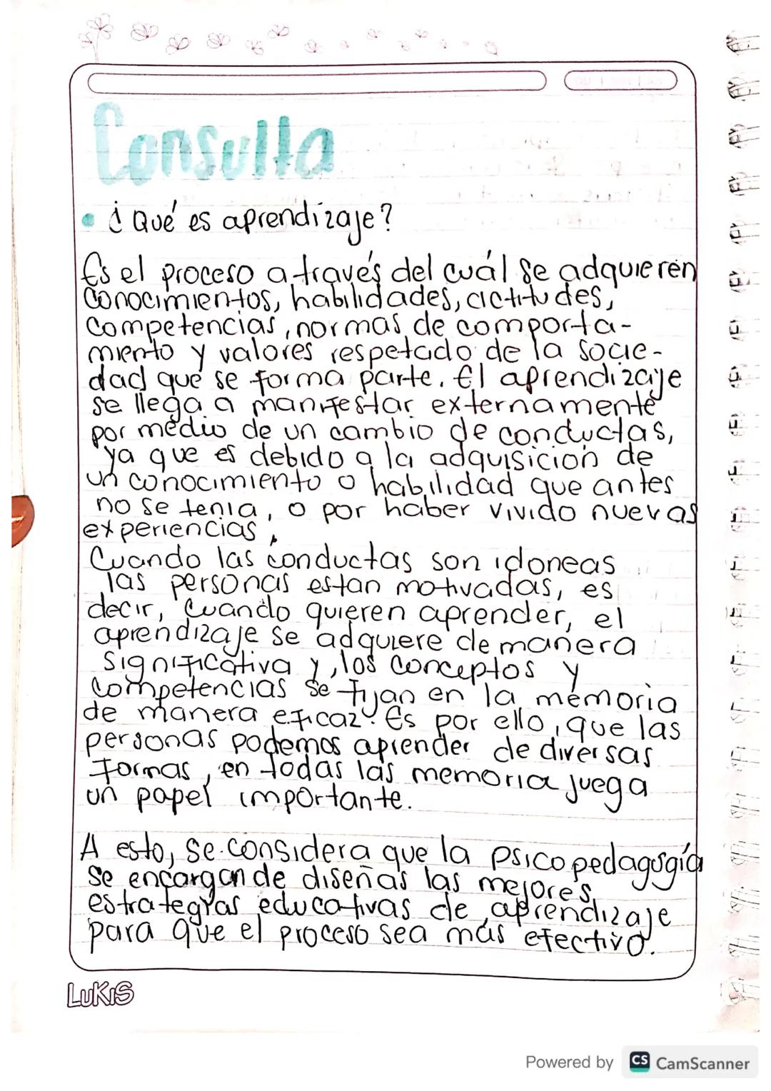 6
G
בי
Consulla
¿Qué es aprendizaje?
Es el proceso a traves del cual se adquieren
conocimientos, habilidades, cictitudes,
Competencias, norm