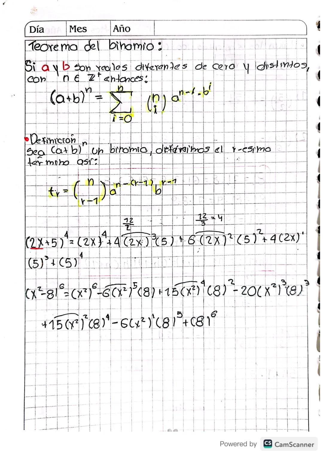 TEOREMA DEL BINOMIO.
Sin es un entero positivo se define la factorial de
n, o "n factorial" asi;
+
n 1.2.4 h
Definimos el coefmeente binomia