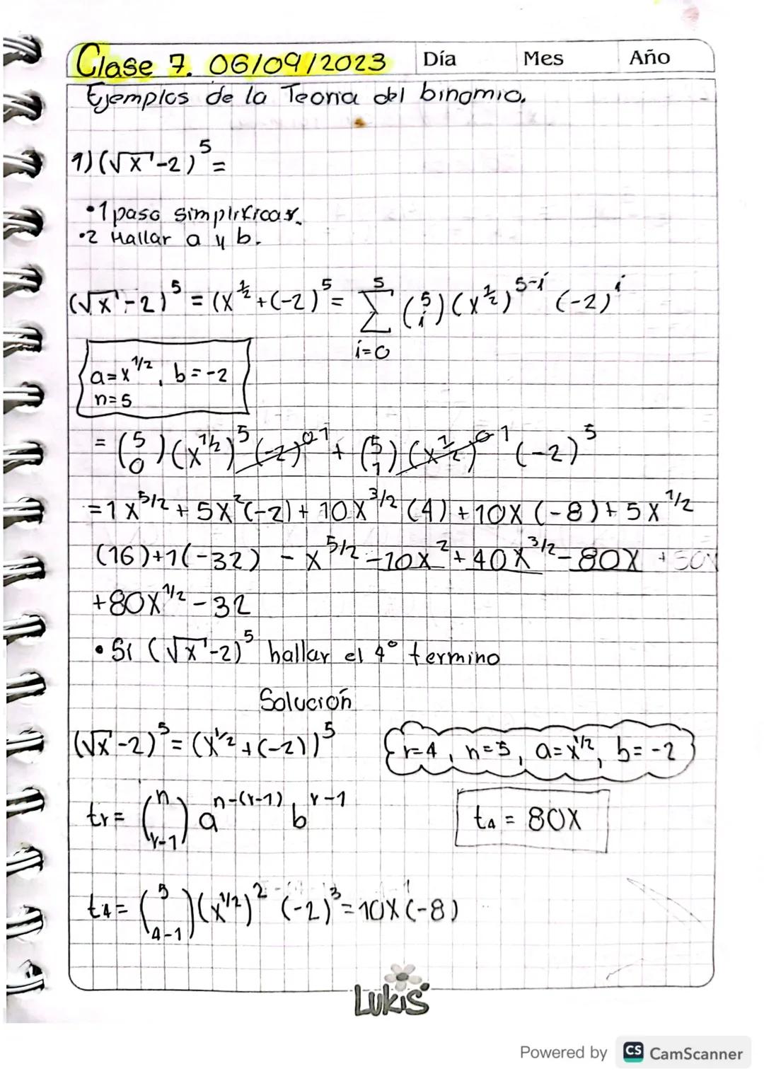 TEOREMA DEL BINOMIO.
Sin es un entero positivo se define la factorial de
n, o "n factorial" asi;
+
n 1.2.4 h
Definimos el coefmeente binomia