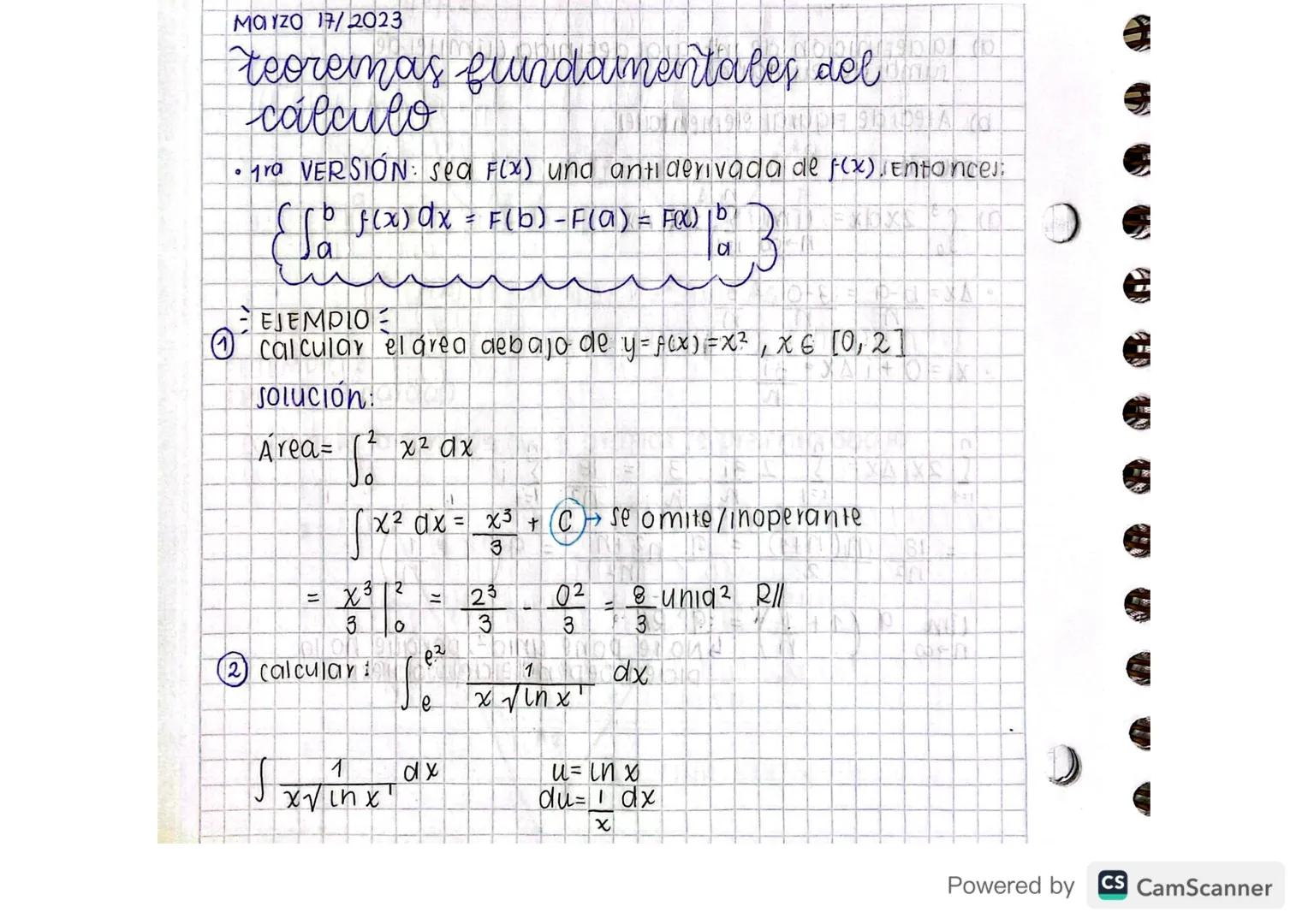 ΜΟΥΖΟ 17/2023
teoremas fundamentales del
cálculo
• yra VERSIÓN: sea Fix) una antiderivada de f(x). Entonces:
$
\int_{a}^{b} f(x)dx = F(b)
