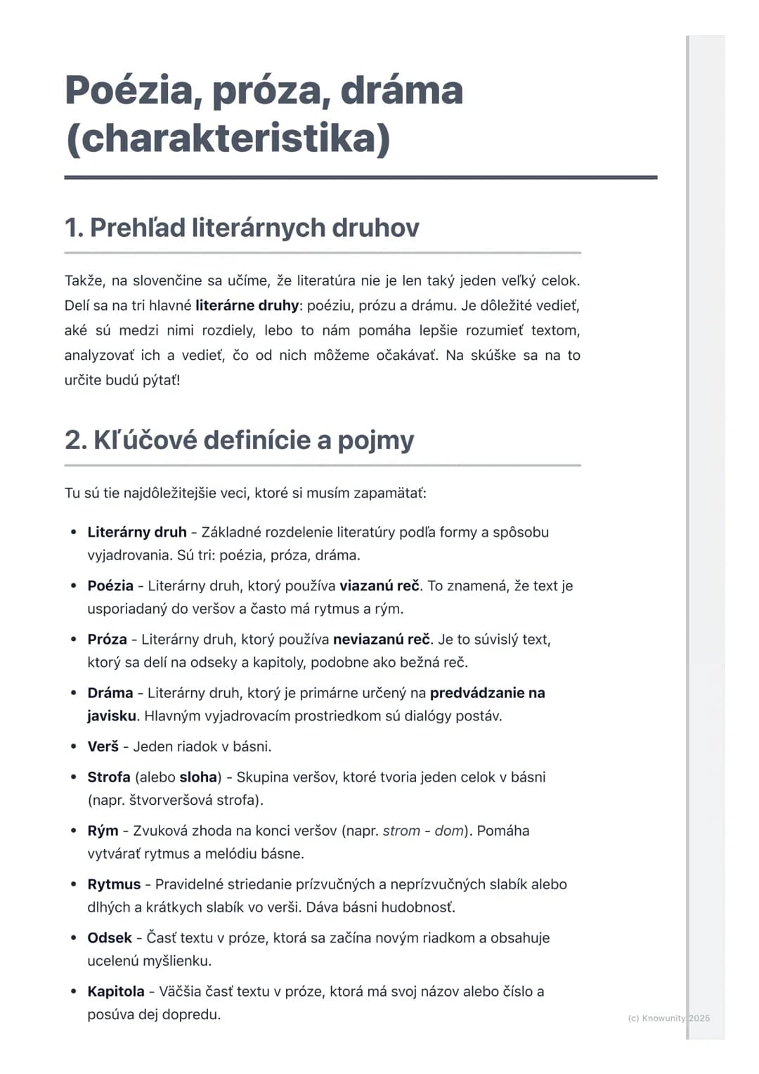 # Poézia, próza, dráma
(charakteristika)
1. Prehľad literárnych druhov
Takže, na slovenčine sa učíme, že literatúra nie je len taký jeden