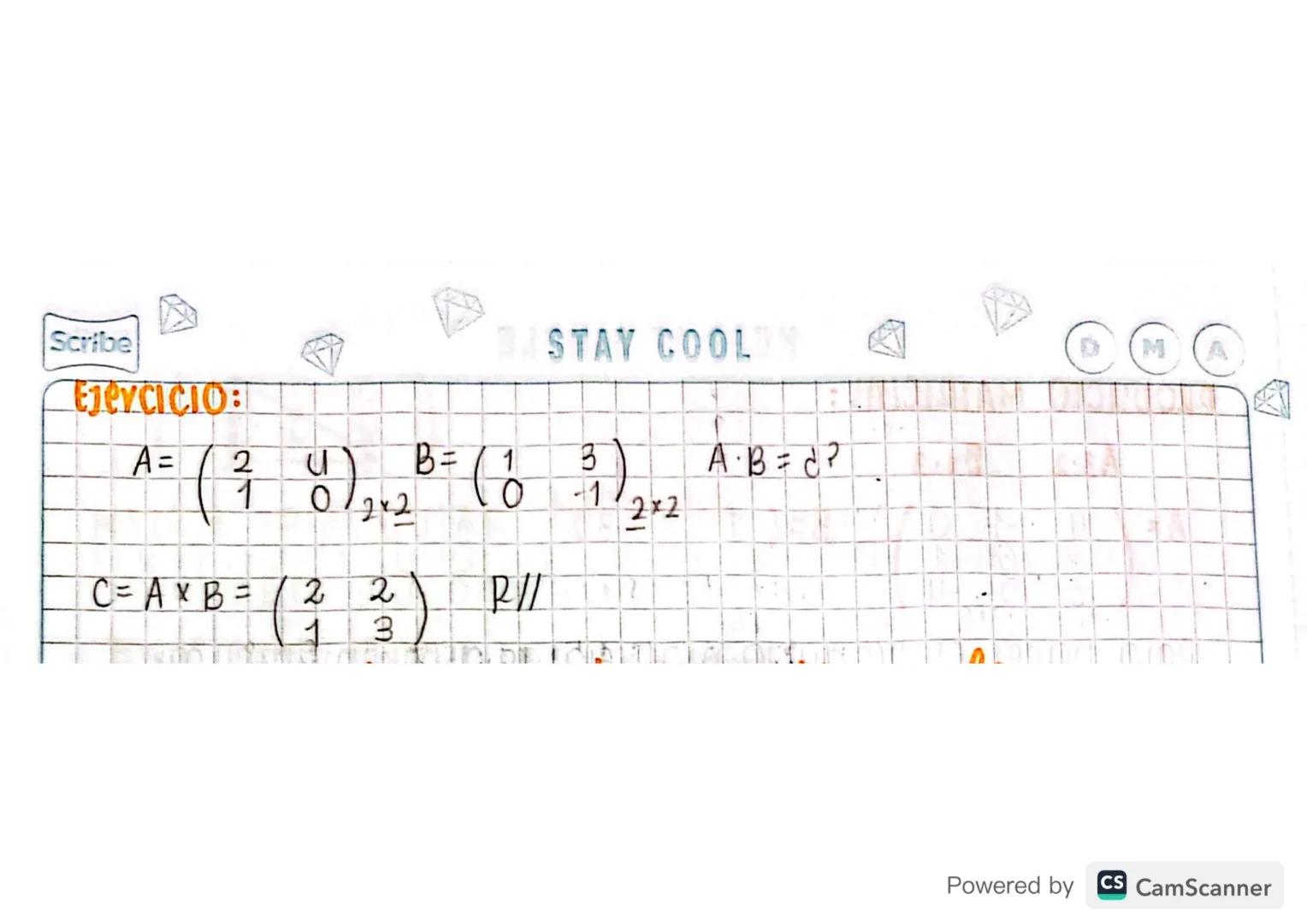 2x2
cuadrada
matrices
ما
Es un arreglo rectangular de números.
Ejemplo:
Cse denotan con letras mayus culas)
A = (20),
5009
BE प
C=74
प 1
8
0