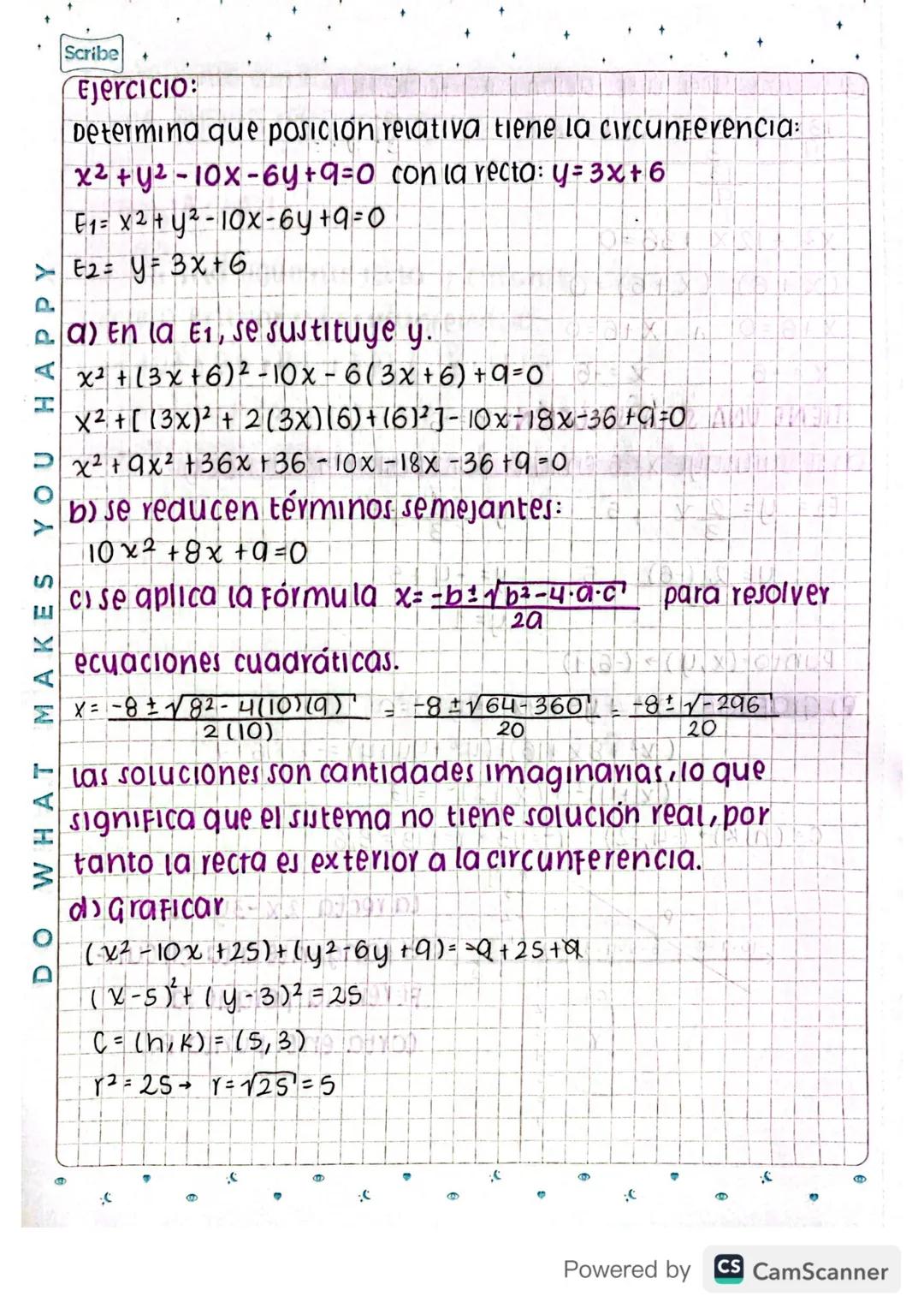 POSICIONES PELATIVAS DE UNA PECTA Y UNA CIRCUNFERENCIA
180X8
EN EL PLANO
LOF 1
84+ $81-X S
BIFX
Analiticamente, se puede determinar la posic