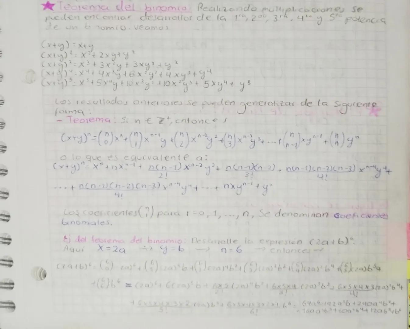 # ★Teorema del binomio Realizando multiplicaciones se
pueden encontrar desarrollos de la 1ra, 200, 3ra, 4ta y ste potencia
de un b nomio. ve