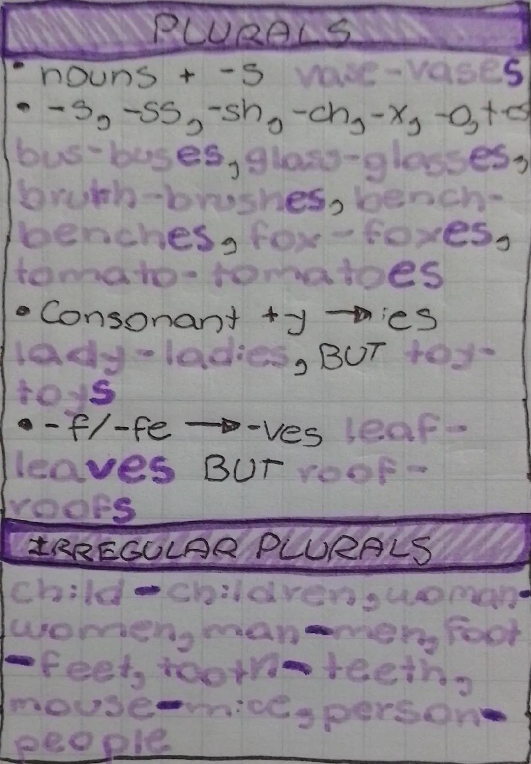 REGLAS DE LOS PLURALES EN INGLÉS