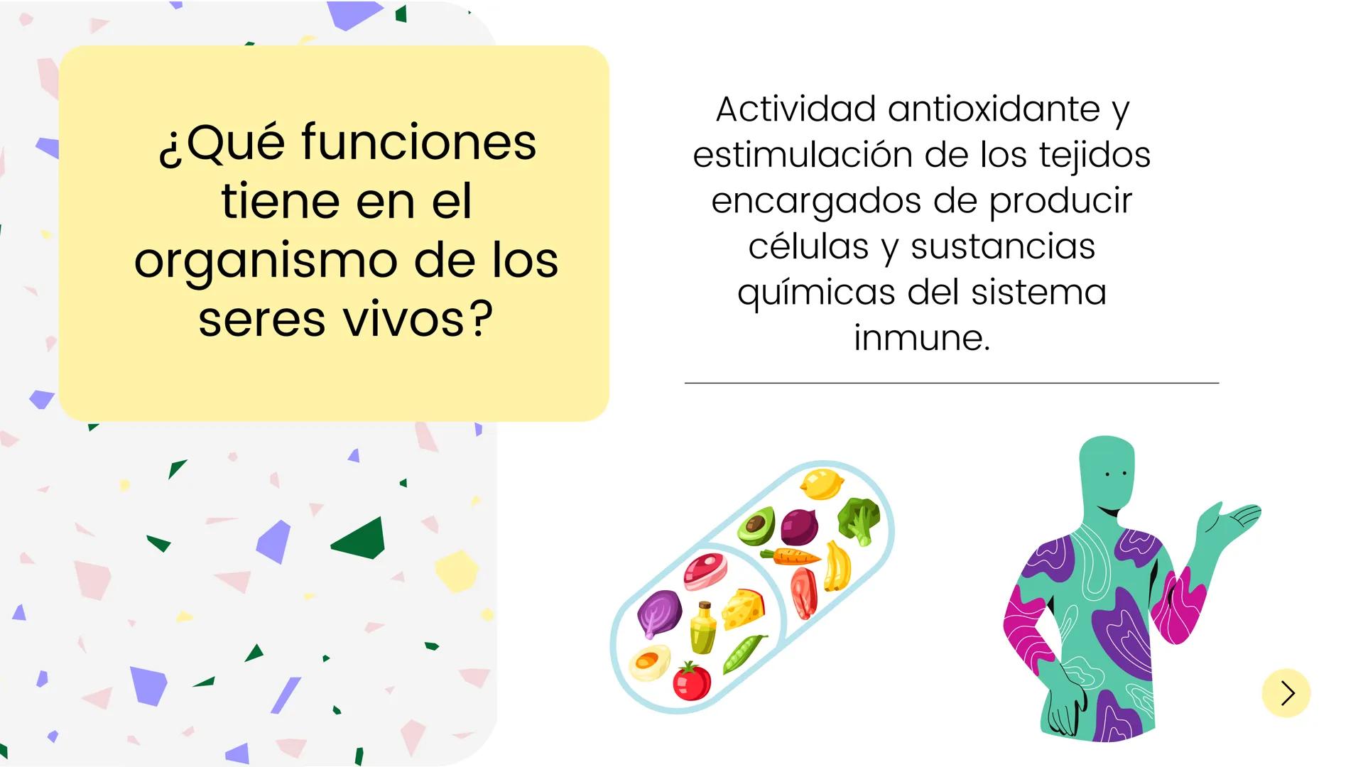 # VITAMINAS
# LIPOSOLUBLES ¿Qué funciones
tiene en el
organismo de los
seres vivos?
Actividad antioxidante y
estimulación de los tejidos
e