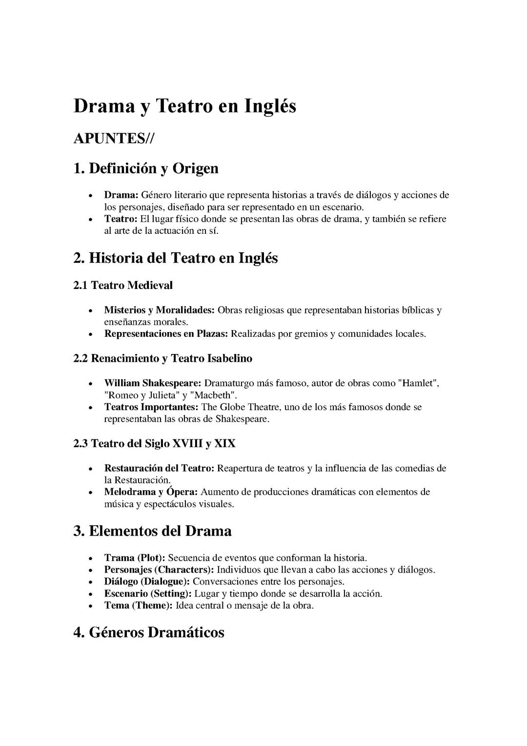 Drama y Teatro en Inglés