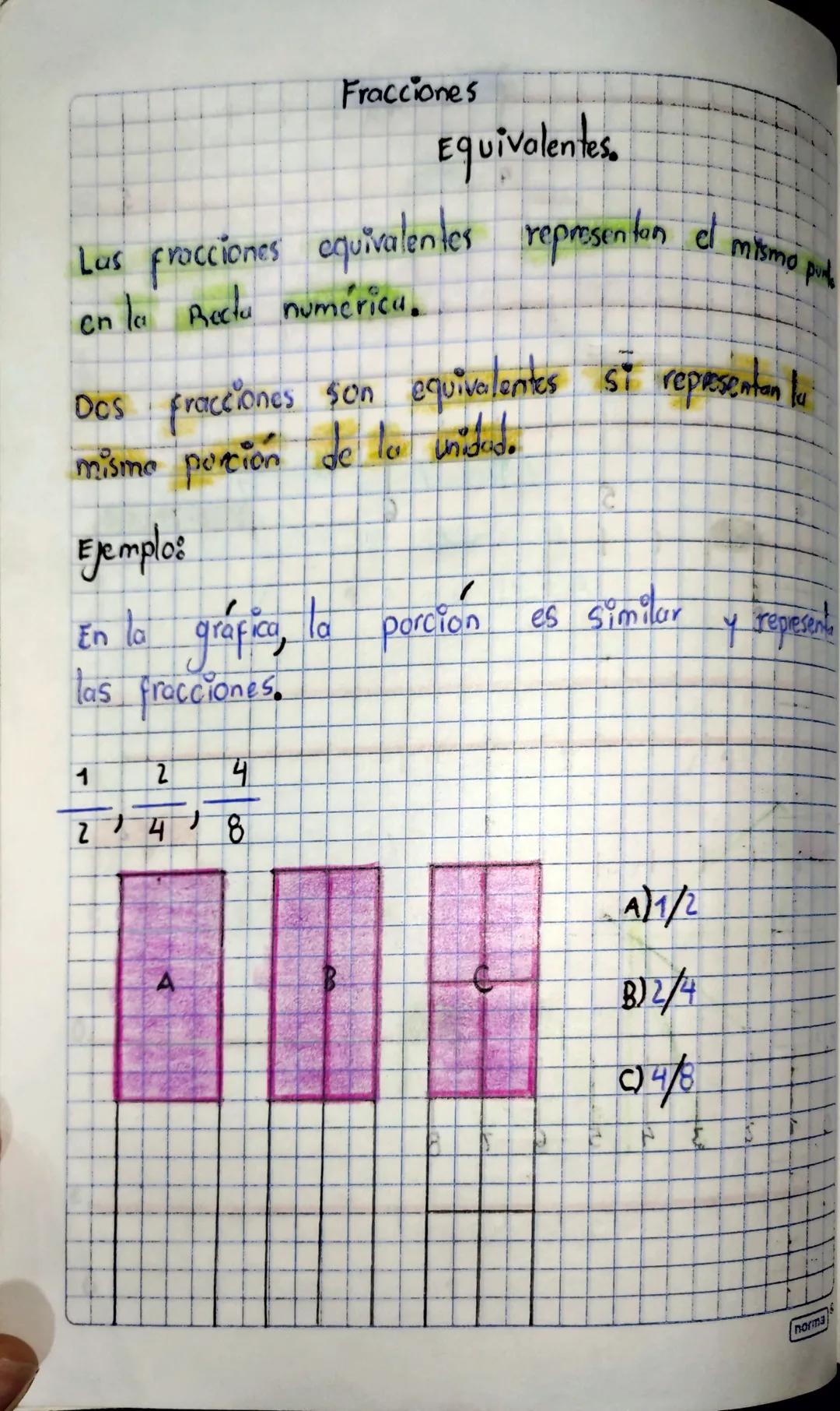 Fracciones
Equivalentes.
Lus fracciones equivalentes representon
en la Recta numérica.
el mismo pu
Fracciones son equivalentes st representa