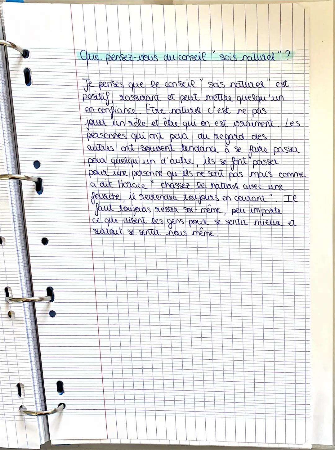 Que pensez-vous du conseil "scis naturel "?
Je penses que le conseil "sais naturel" est
positif, rassurant et peut mettre quelqu'un
en conf