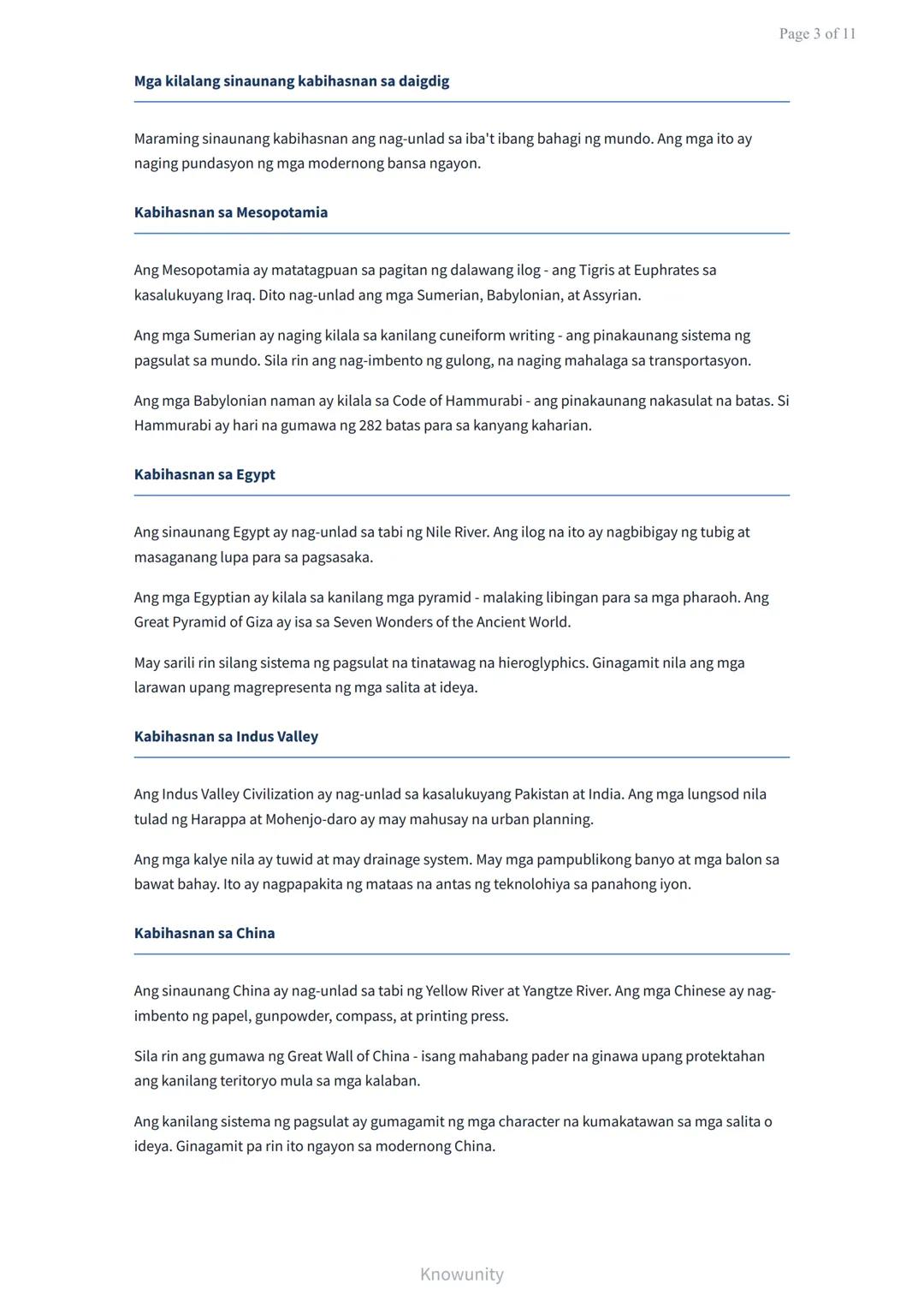 # Sinauang Kabihasnan ng Daigdig: Pagkakatulad at Pagkakaiba
Pag-aaral ng mga sinauang kabihasnan at kanilang mga katangian
## Mga Layunin