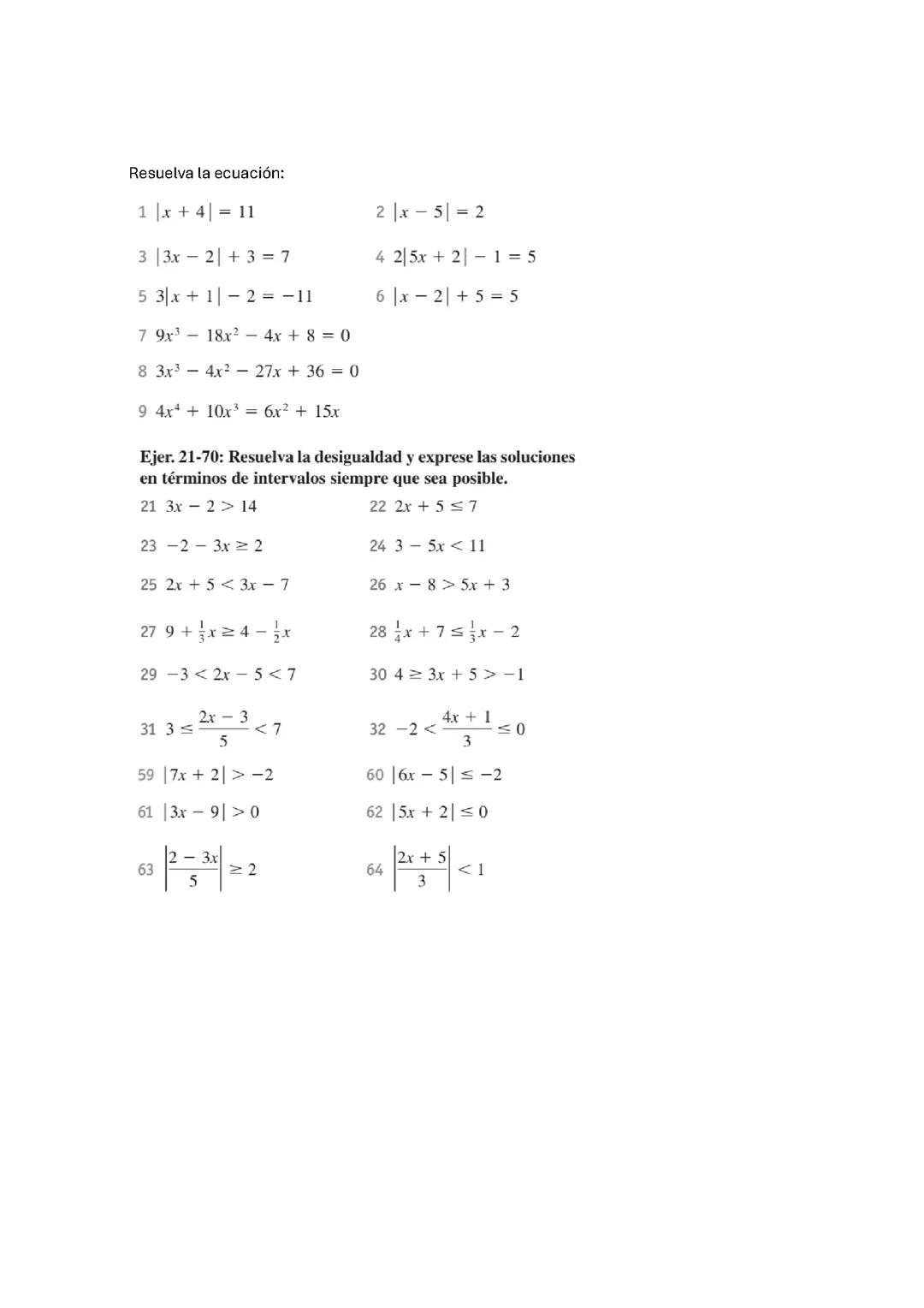 Taller ecuaciones y desigualdades