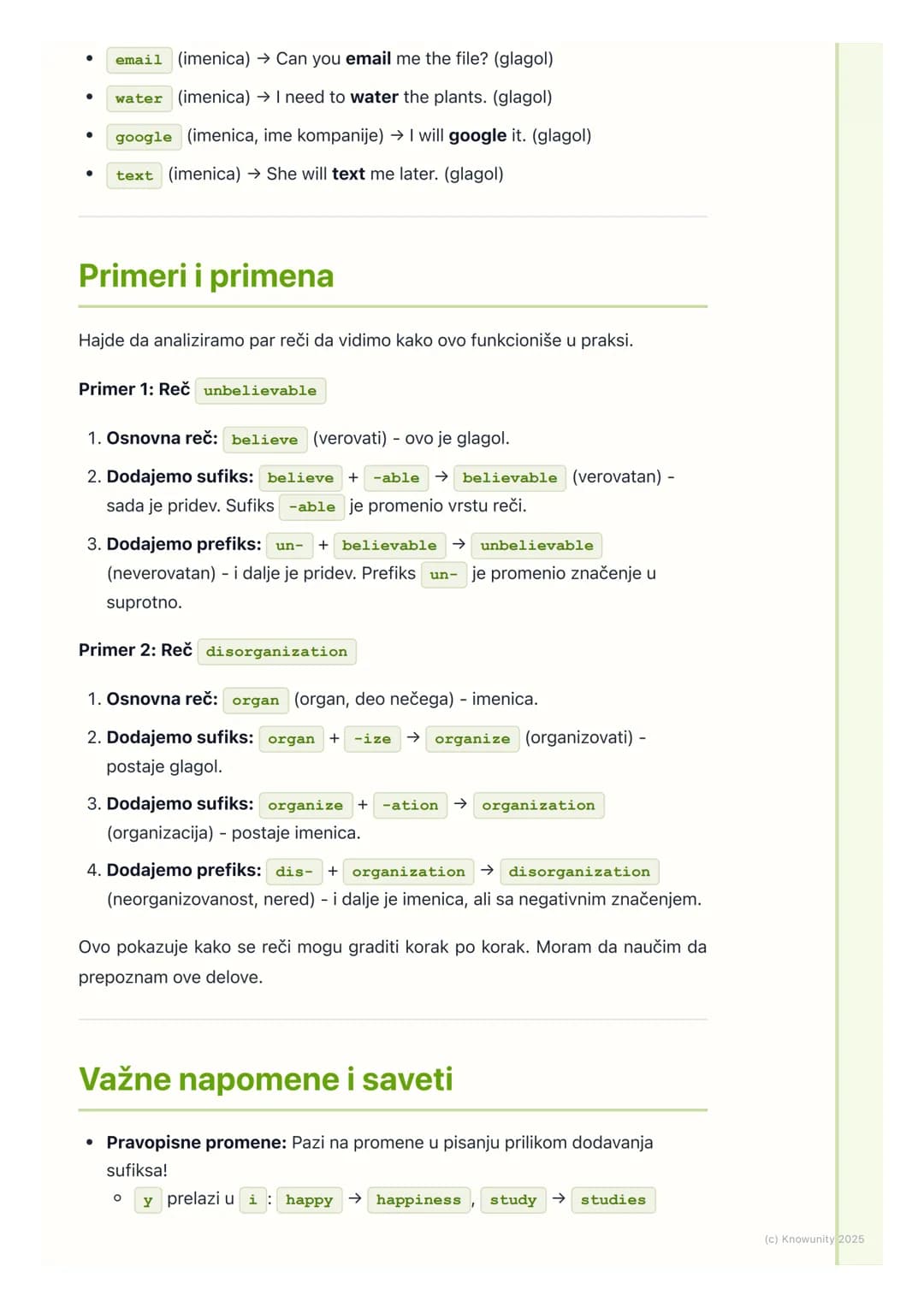 # Tvorba reči
## Opšti pregled tvorbe reči
Tvorba reči (word formation) je proces stvaranja novih reči od postojećih. Ovo
je super važno j