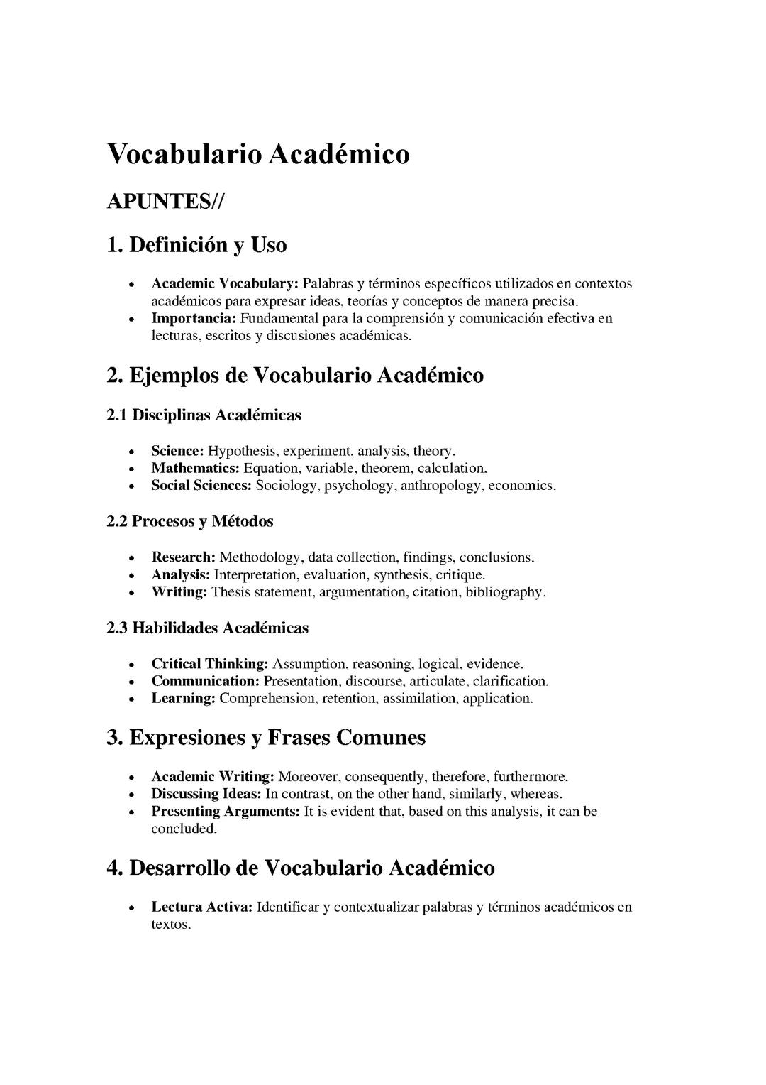Vocabulario Académico