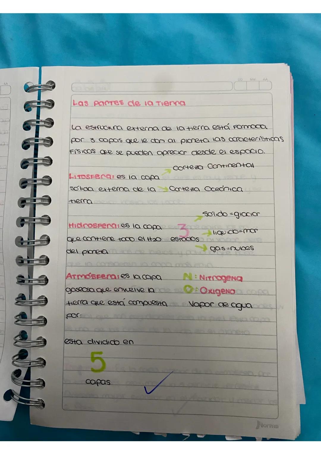 DD MM
AA
Las partes de la Tierra
La estructura externa de la tierra está Formada
por 3 capas que le dan al planeta las características
Físic