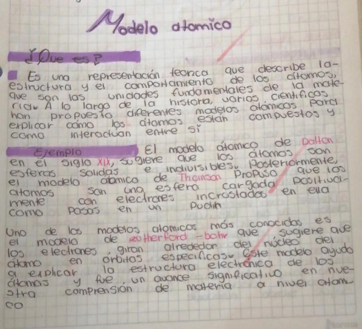 # Modelo atomica
¿Que es P
- Es una representación teorica que describe la-
estructura y el comportamiento de los cátomos,
que son las uni