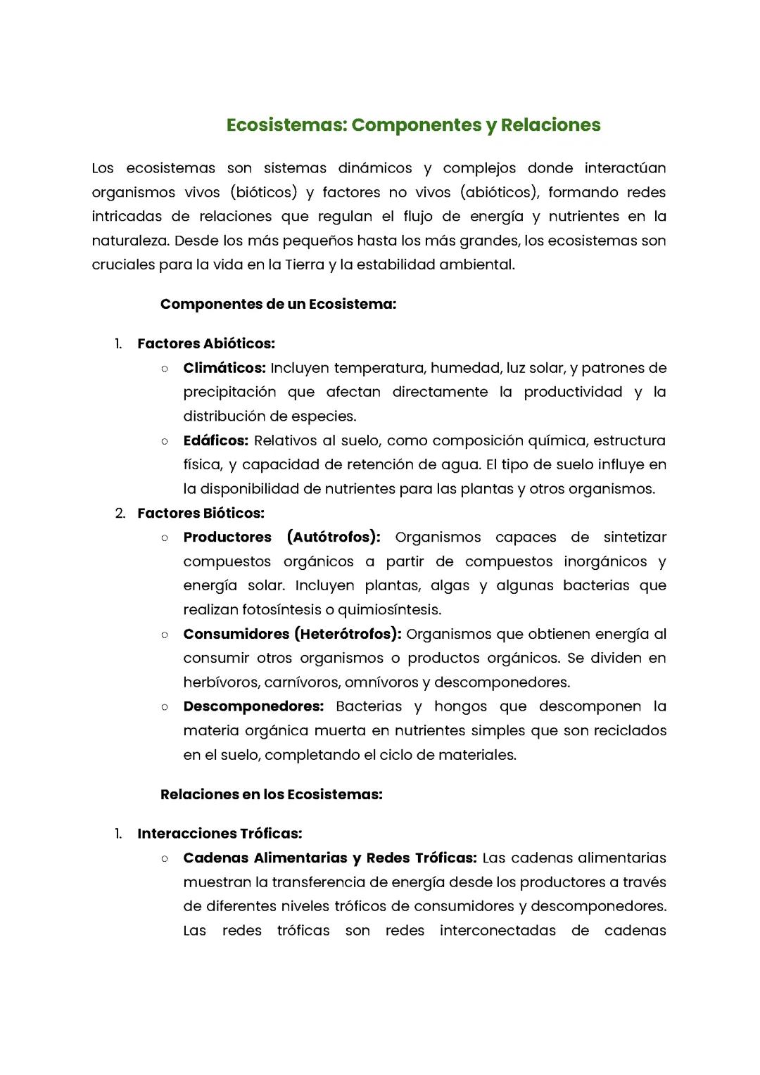 Ecosistemas: Componentes y Relaciones