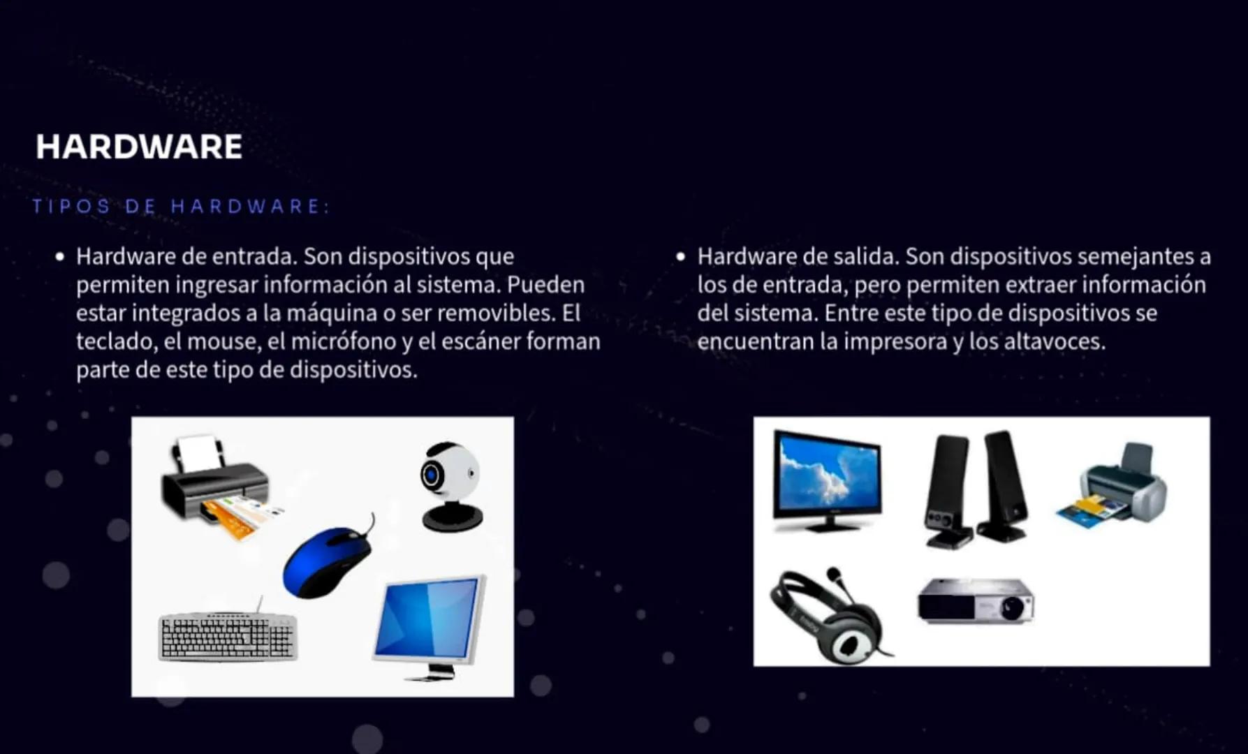 HARDWARE O
HARDWARE
DEFINICIÓN:
DOD
Es el conjunto de los componentes materiales,
tangibles, de un computador o un sistema
informático. Incl