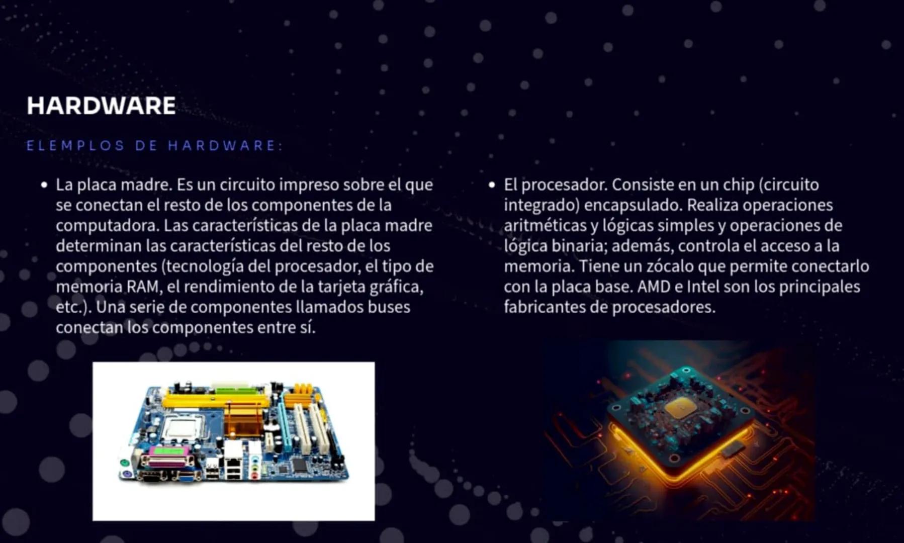 HARDWARE O
HARDWARE
DEFINICIÓN:
DOD
Es el conjunto de los componentes materiales,
tangibles, de un computador o un sistema
informático. Incl