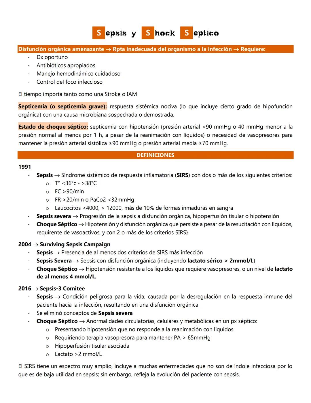# Sepsis y Shock Septico
Disfunción orgánica amenazante → Rpta inadecuada del organismo a la infección → Requiere:
- Dx oportuno
- Antibiót