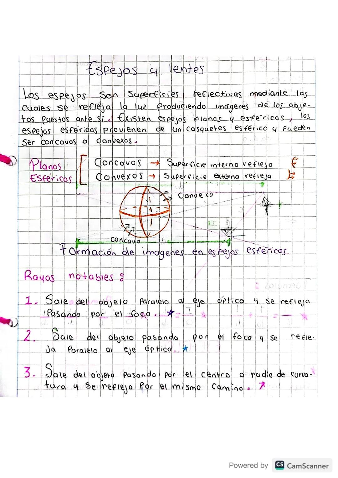 # Espejos y lentes
Los espejos Son Superficies reflectivas mediante las
Cuales se refleja la luz Produciendo imagenes de los obje-
tos pues