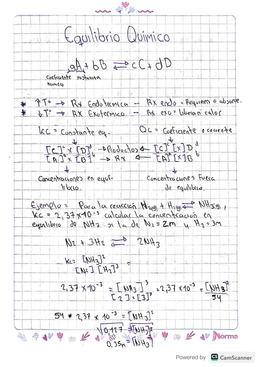 # Equilibrio Quimico
$A + 6B \rightleftharpoons CC + dD$
Coeficiente sustancia.
humero
* $T \uparrow$→ Rx Endotermica -- Rx endo = Requ