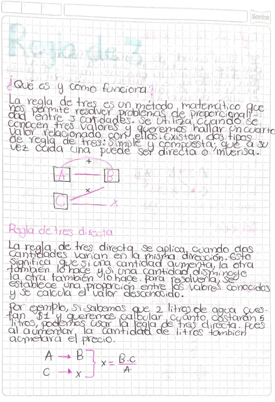 # Roja de 3
¿Qué es y cómo funciona
Scribe
La regla de tres es un método matemático que
nos permite resolver problemas de proporcionali-
