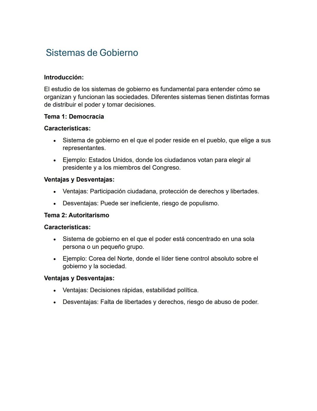 Sistemas de Gobierno
Introducción:
El estudio de los sistemas de gobierno es fundamental para entender cómo se
organizan y funcionan las soc